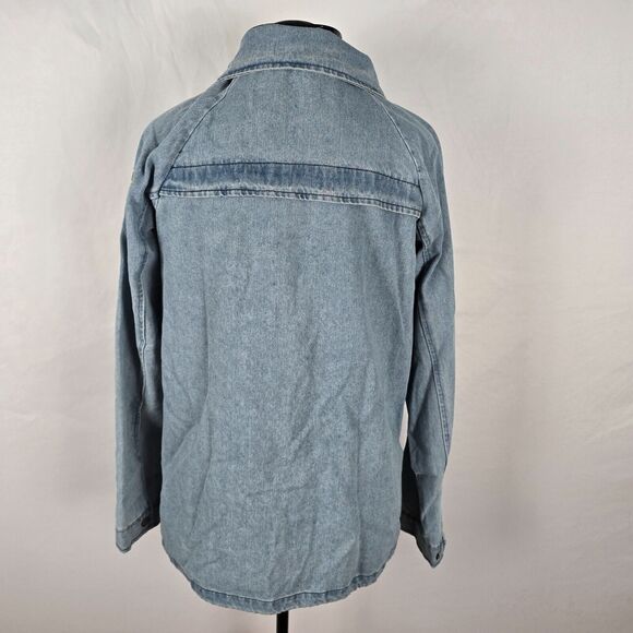 Zaful Forever Young Denim Jacket Women's XXL Lt Blue Zip Snap Patch Collar NWT - Picture 6 of 16